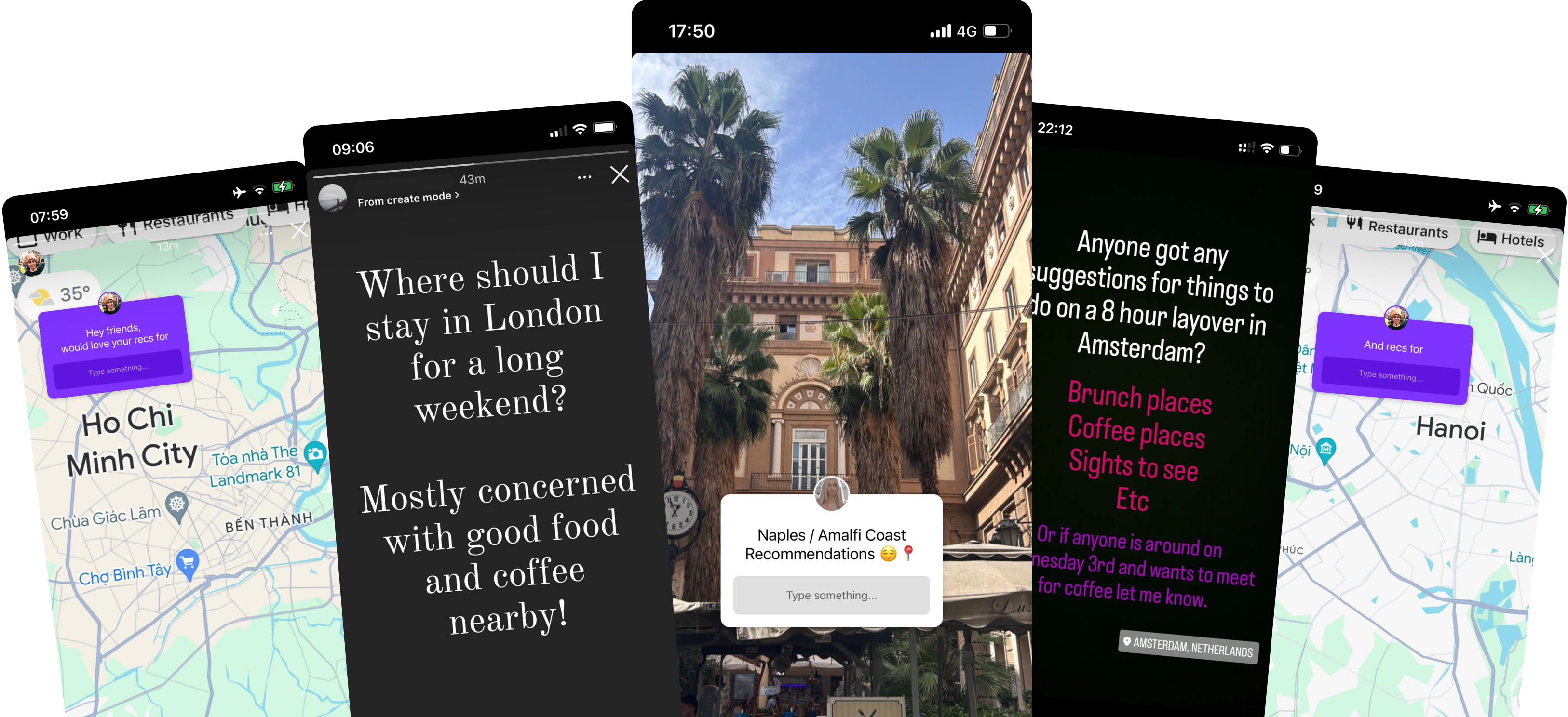 Social Media Stories asking friends for recommendations